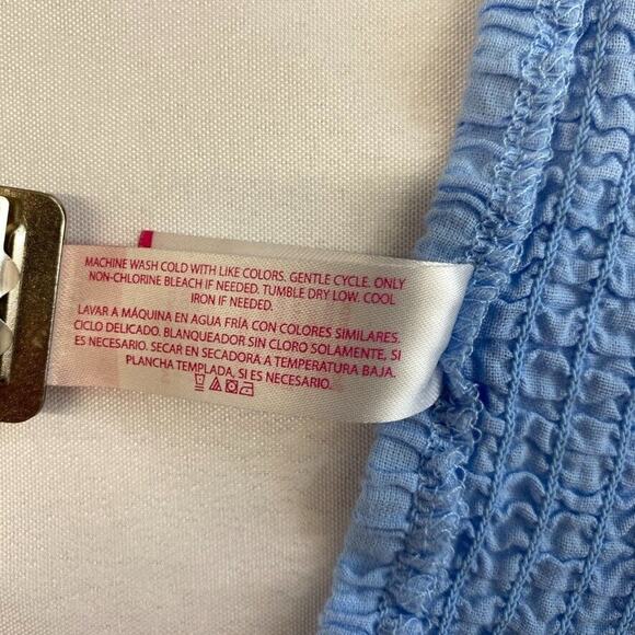 No Boundaries Blouse Womens Large Blue Smocked Empire 3/4 Sleeve Ruched - Picture 10 of 10